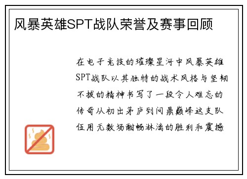 风暴英雄SPT战队荣誉及赛事回顾